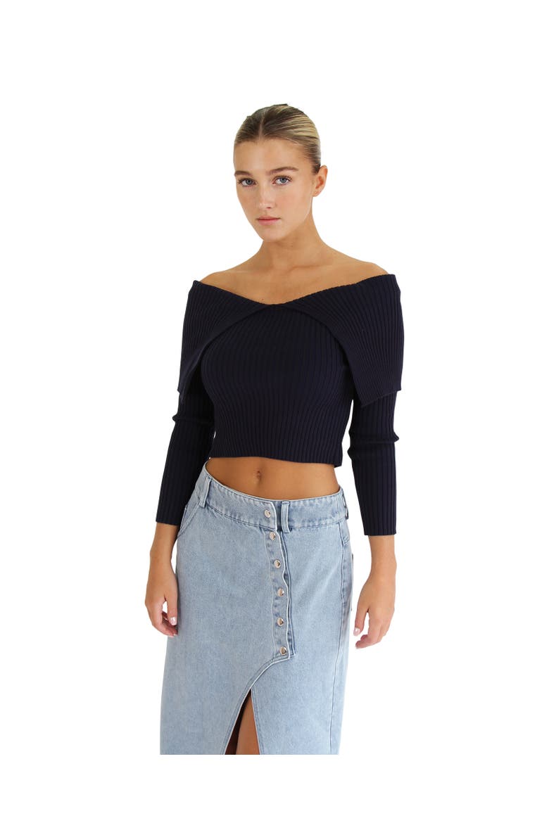 More Than Words Collared Knit Top, Main, color, Navy