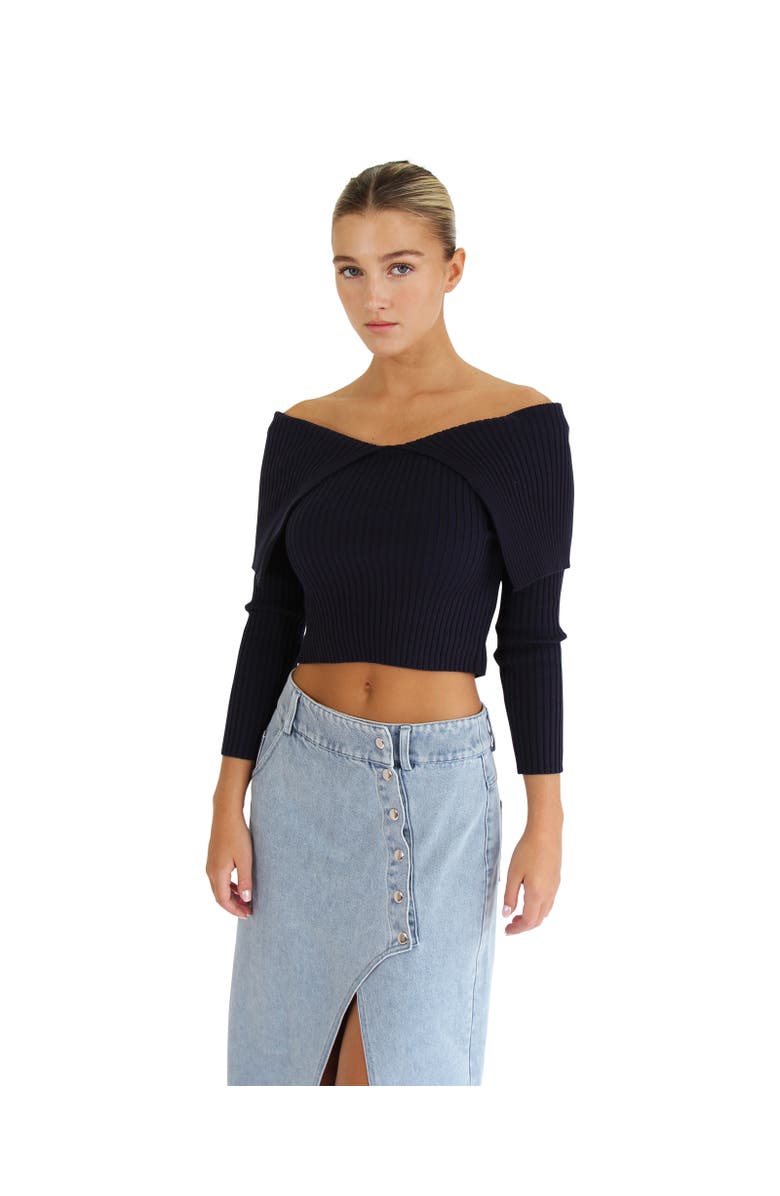 Belle & Bloom More Than Words Collared Knit Top, Main, color, Navy