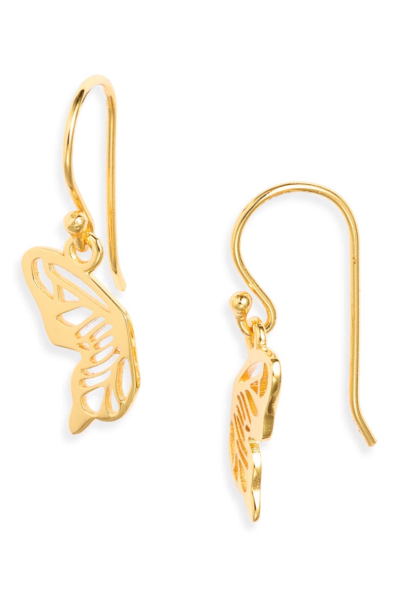 Dainty Mariposa Wings Drop Earrings, Main, color, GOLD