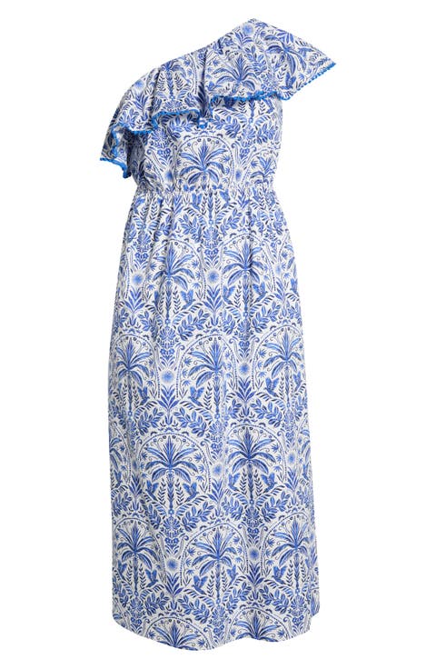 Romina Tropical Suraya One-Shoulder Cotton Midi Dress (Plus)