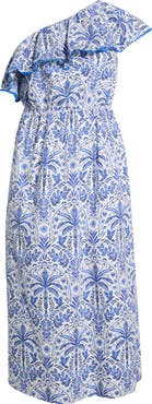 SUGARLIPS Romina Tropical Suraya One-Shoulder Cotton Midi Dress