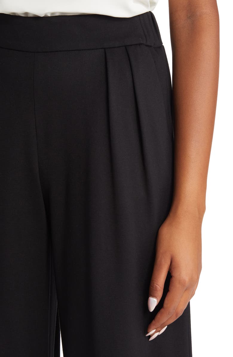 Anne Klein Pleated Wide Leg Crop Pull-On Pants, Alternate, color, Anne Black