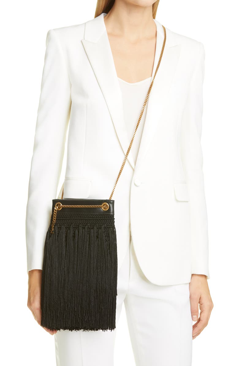 Saint Laurent Small Grace Fringe Macramé Bag, Alternate, color,