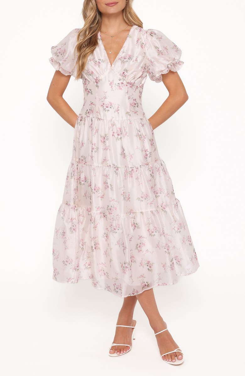 Petal & Pup Jocelyn Floral Print Puff Sleeve Maxi Dress, Main, color, Ivory/ Pink Floral