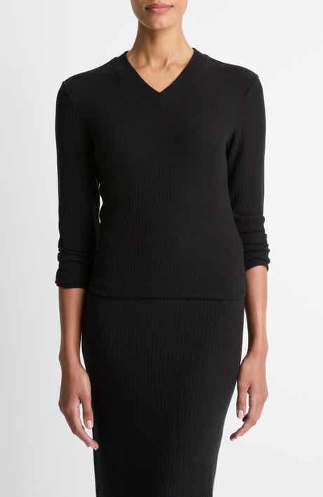 Vince Cozy Rib High V-Neck Top
