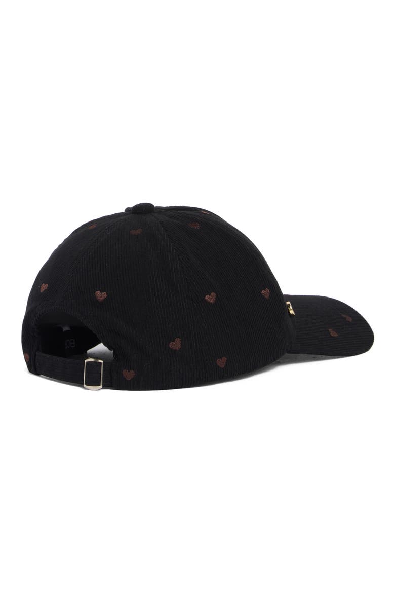 Heart Embroidered Corduroy Baseball Cap, Alternate, color, BLACK