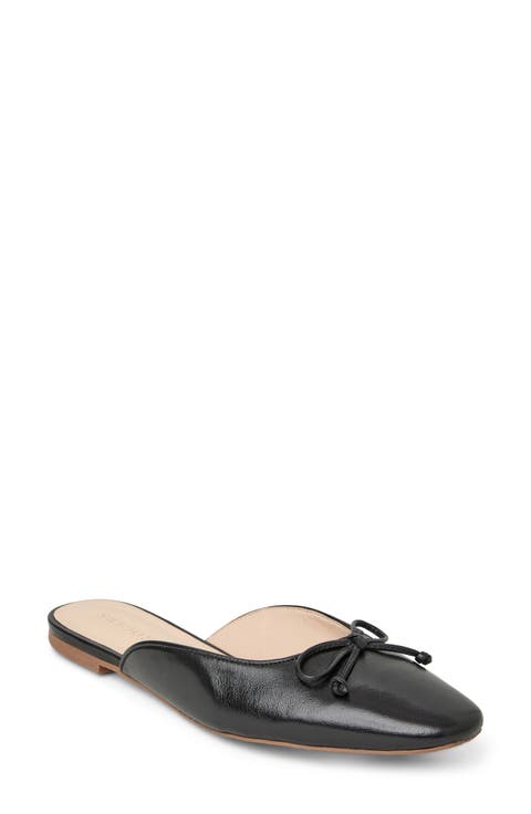 FLAT MULES IN BLACK CALFSKIN