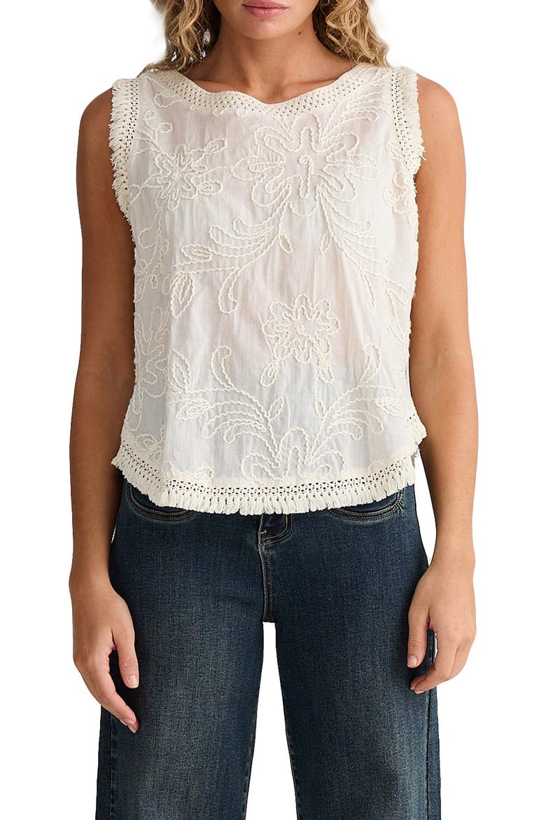 Chantilly Floral Embroidered Fringe Cotton Voile Top, Main, color, NATURAL EMBROIDERY