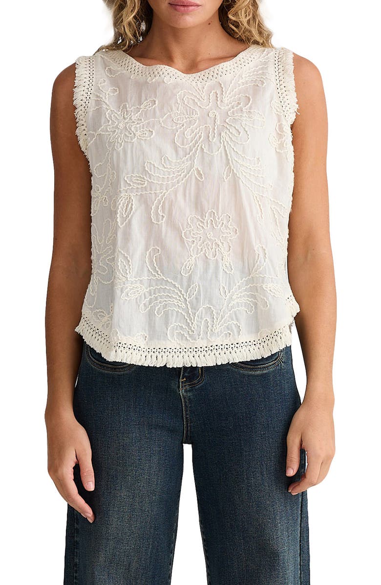 Talisman the Label Chantilly Floral Embroidered Fringe Cotton Voile Top, Main, color, Natural Embroidery