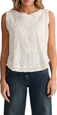 Talisman the Label Chantilly Floral Embroidered Fringe Cotton Voile Top