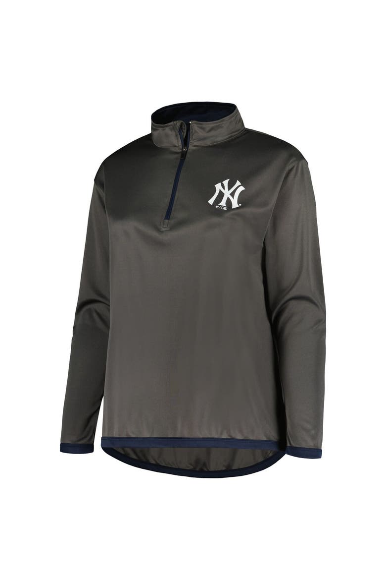Women's Profile Charcoal New York Yankees Plus Size Quarter-Zip Jacket, Alternate, color, Charcoal