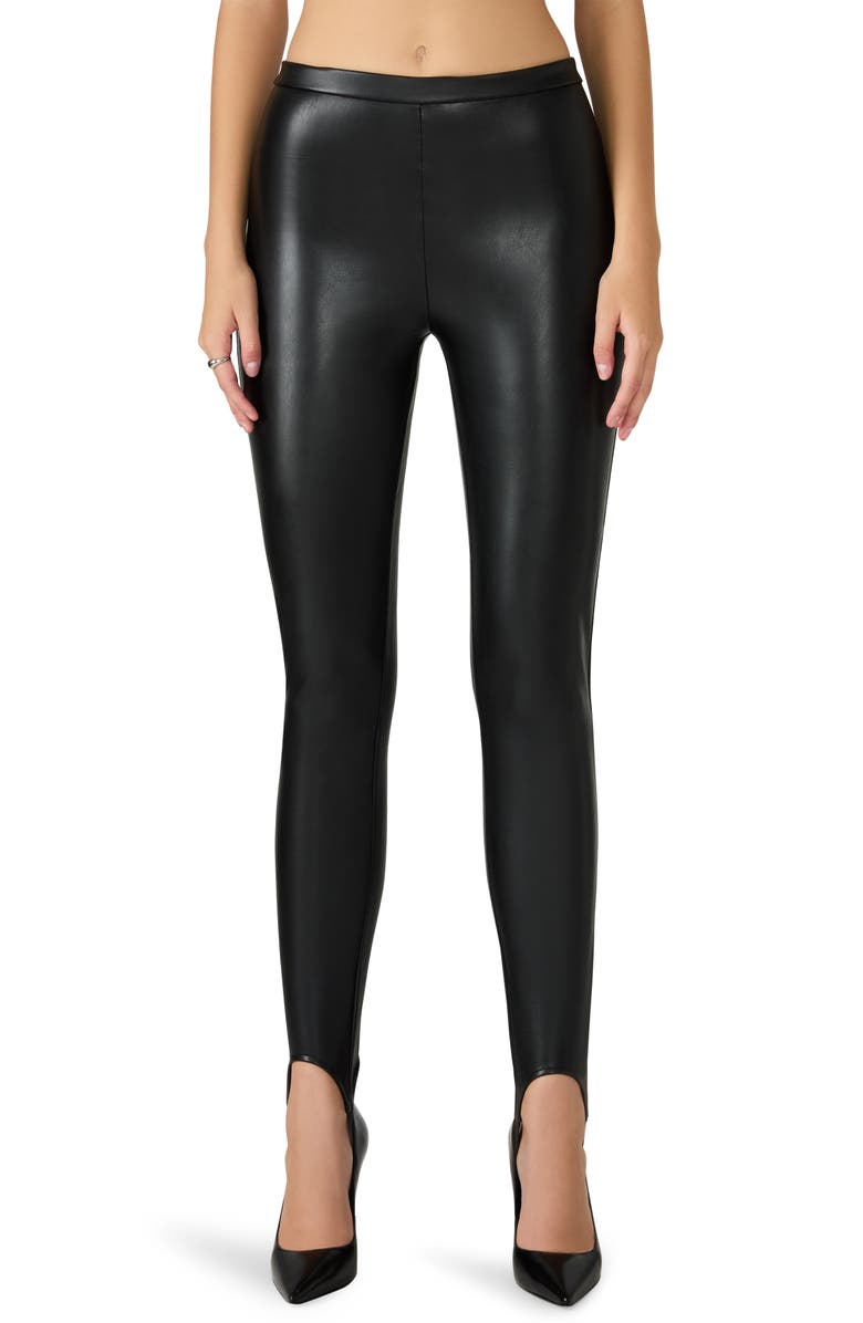 Steve Madden Faux Leather Stirrup Leggings, Main, color, Black