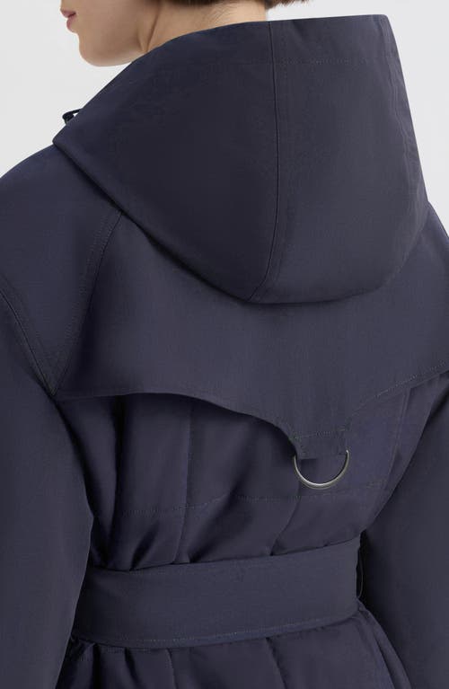Hunter Violet Hooded Long Trench Coat In Blue