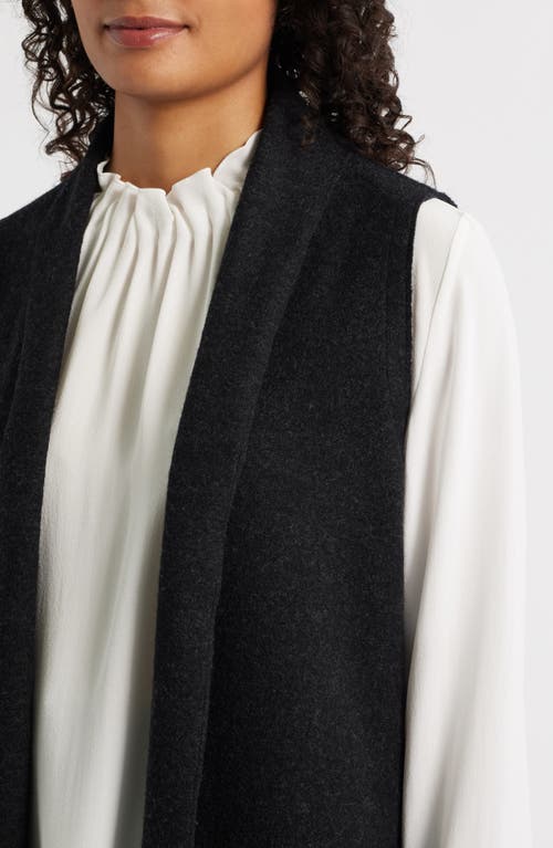 Eileen Fisher Lightweight Boiled Wool Shawl Collar Vest In Regenerative Wool In Black