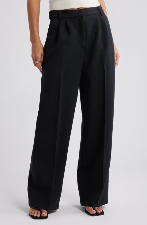 Black Turn Over Waist Straight Leg Pants | Bottoms