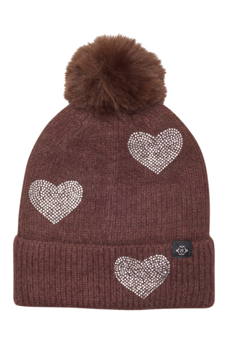 Heart Rhinestone Pom Beanie, Main, color, CHOCOLATE