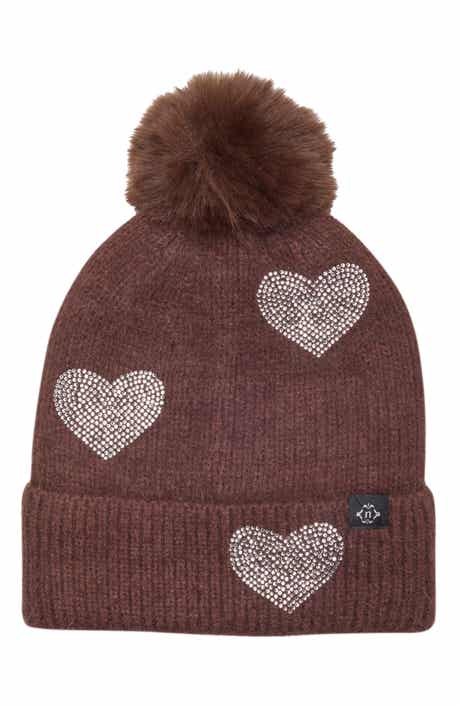 Heart Rhinestone Pom Beanie