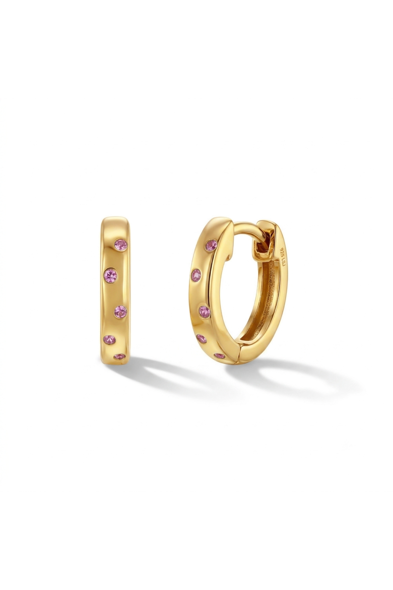 Staggered Gems Hoop Plated Earrings, Main, color, Pink