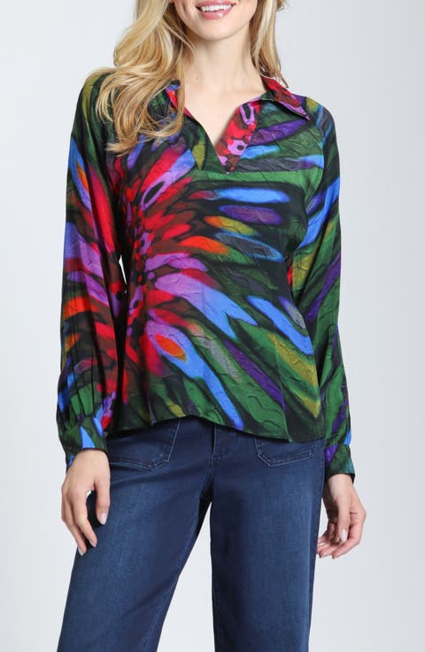 Stained Glass Print Half Placket Top