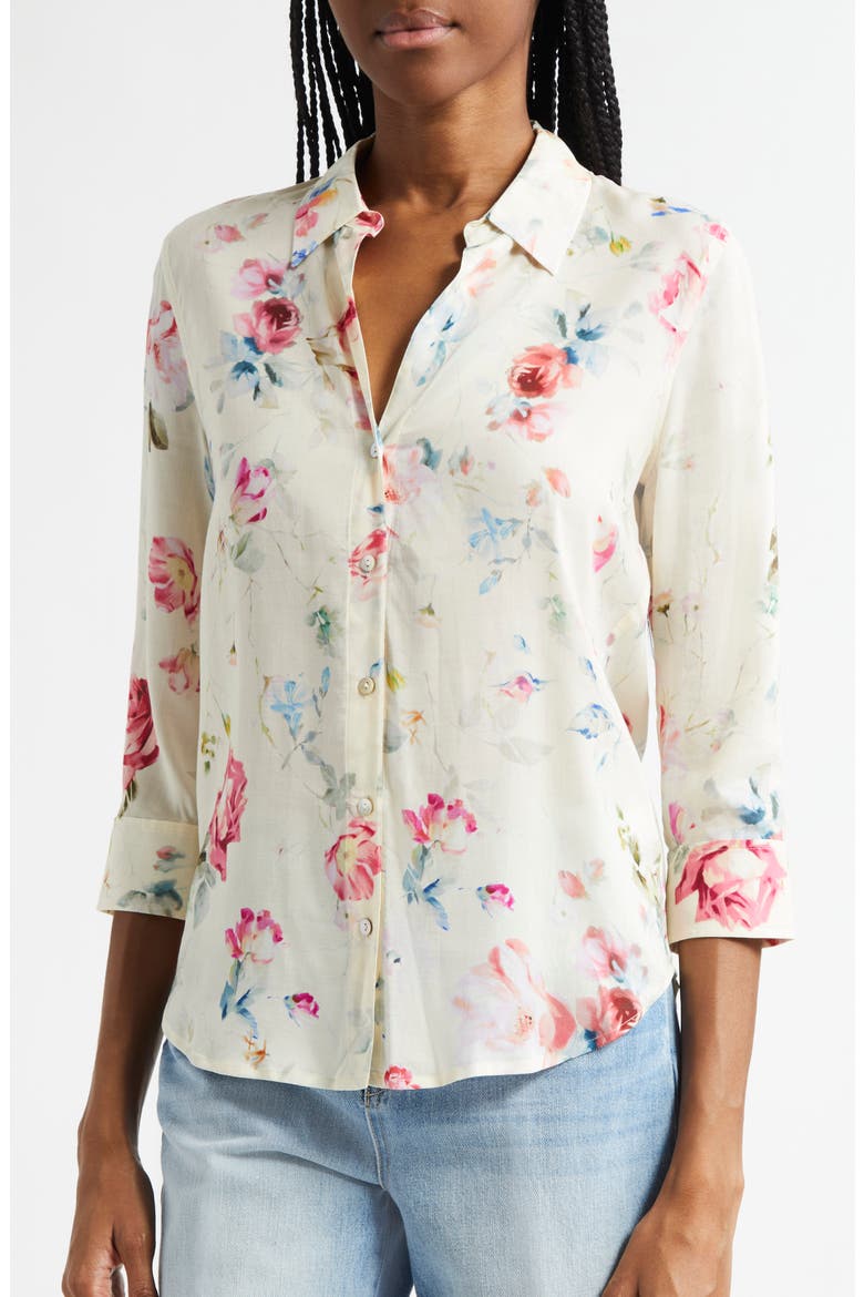 Camille Print Button-Up Shirt, Alternate, color, IVORY MULTI WATERCOLOR FLORAL