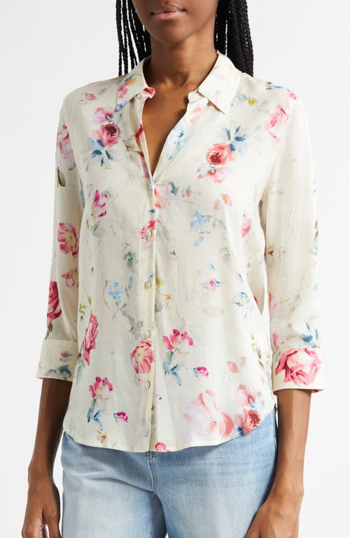L Agence L'agence Camille Print Button-up Shirt In Ivory Multi Watercolor Floral