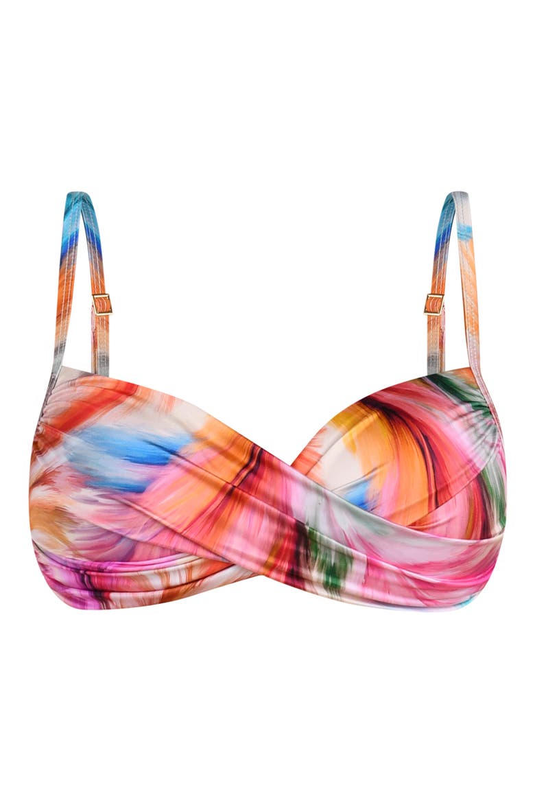 Feathered Impression Bikini Top, Alternate, color, PINK MULTI