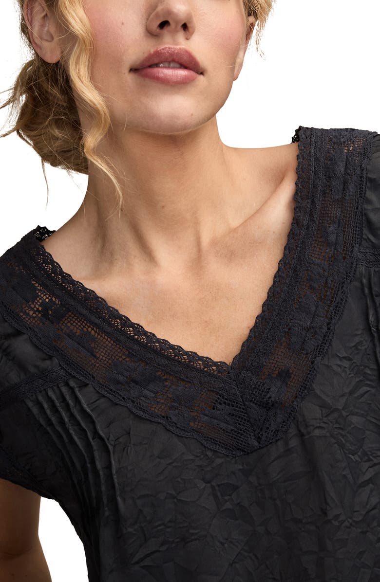 Lucky Brand Lace Cap Sleeve Shirt, Alternate, color, India Ink