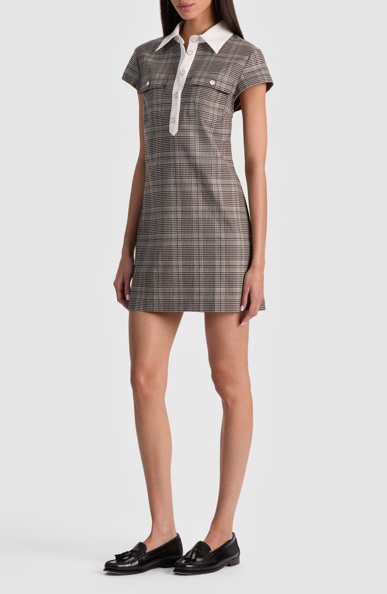 Alice + Olivia Darby Plaid Contrast Detail Minidress, Alternate, color, Dark Chocolate/ Off White