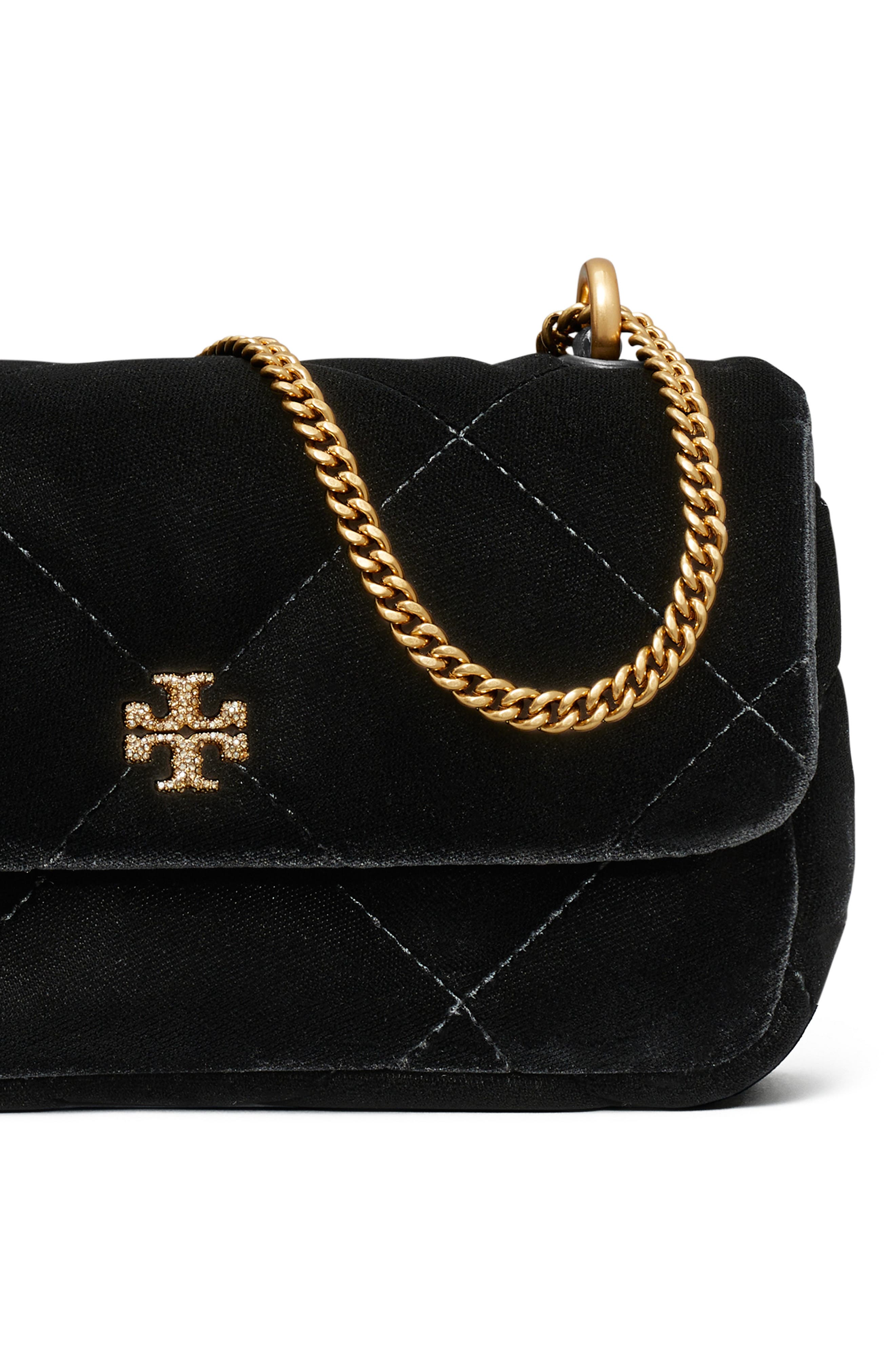 Tory Burch Kira Velvet Quilted Convertible Crossbody Bag, Alternate, color, Black