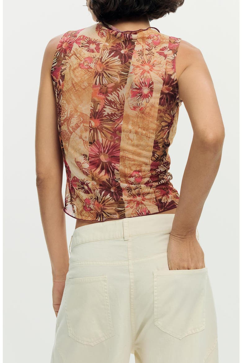 Cinched Tie Sleeveless Crop T-Shirt, Alternate, color, ORANGE MULTI