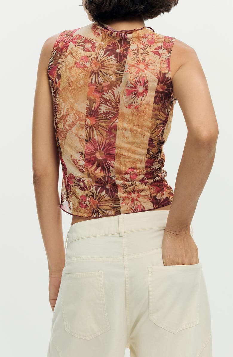 Desigual Cinched Tie Sleeveless Crop T-Shirt, Alternate, color, Orange Multi