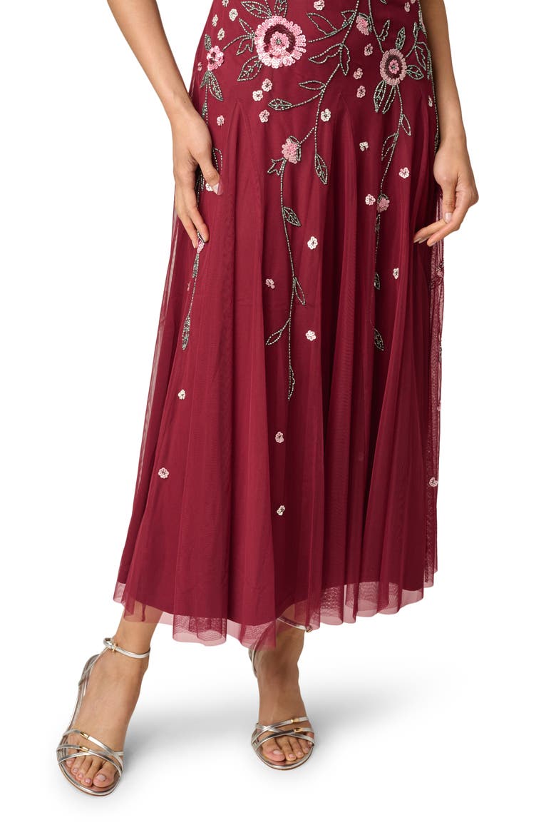 Beaded Flutter Sleeve Mesh Cocktail Dress, Alternate, color, MAHOGANY