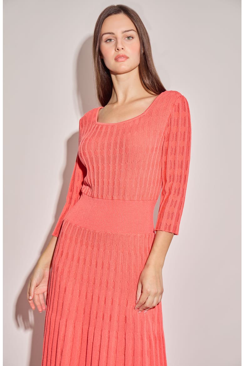Linear Pointelle Knit A-Line Midi Dress, Alternate, color, SUNKIST CORAL
