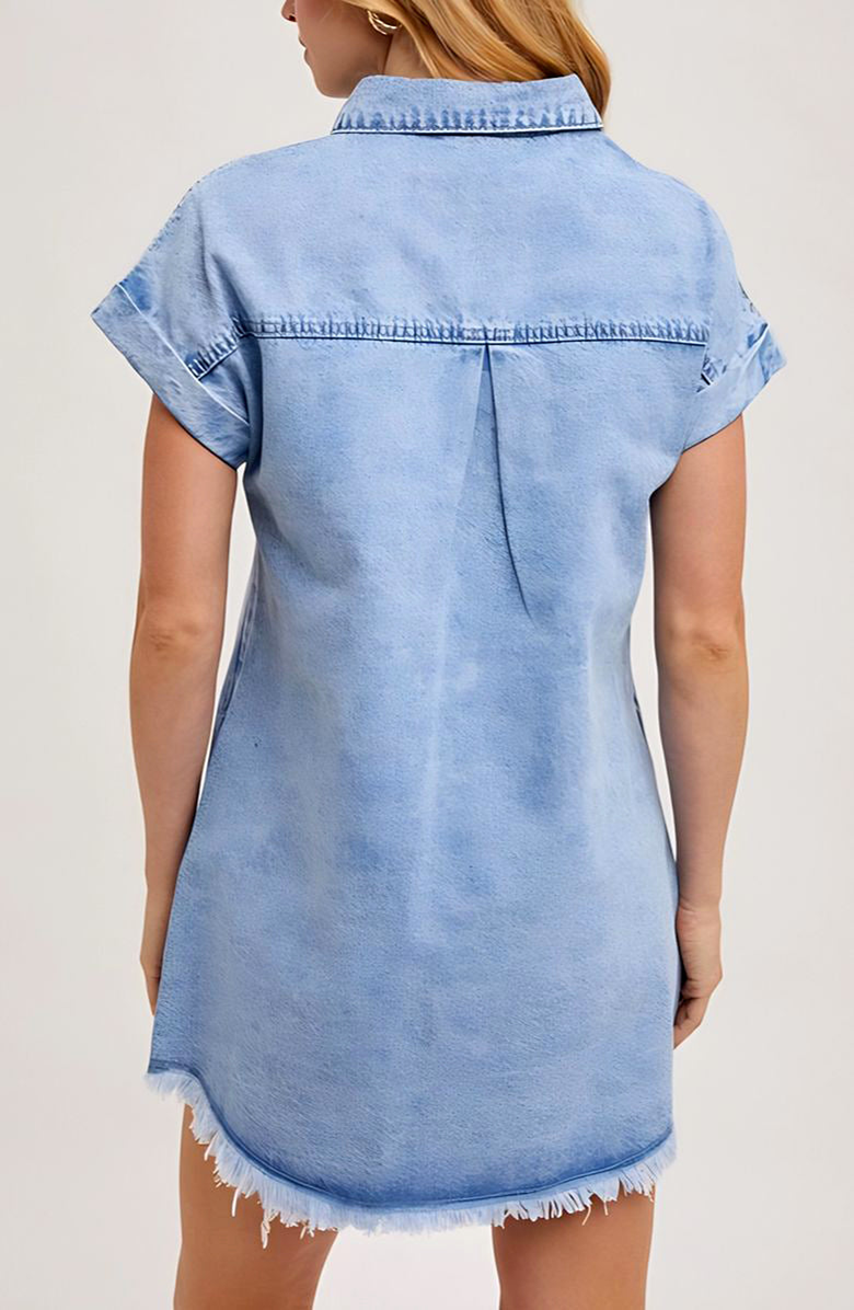Knit and Lounge Cap Sleeve Denim Shirt Dress, Alternate, color, Light Blue Denim