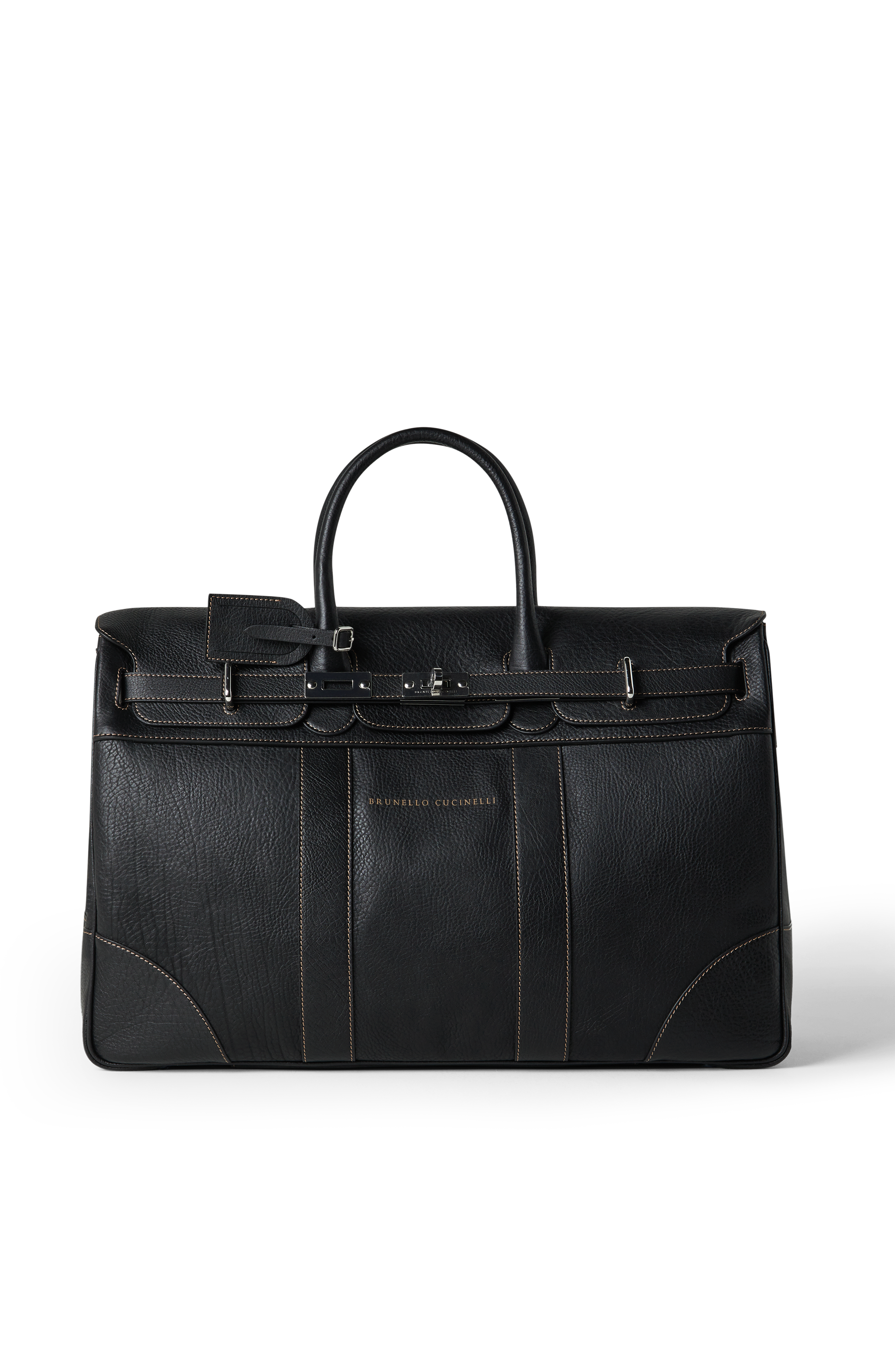 Brunello Cucinelli Grained calfskin country bag, Main, color, Black