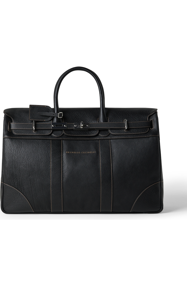 Brunello Cucinelli Grained calfskin country bag, Main, color, Black