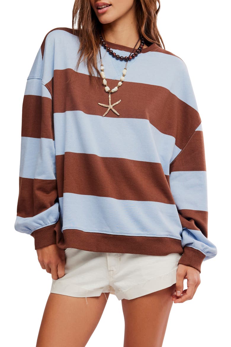 Oversize Stripe Sweatshirt, Main, color, PERIWINKLE COMBO
