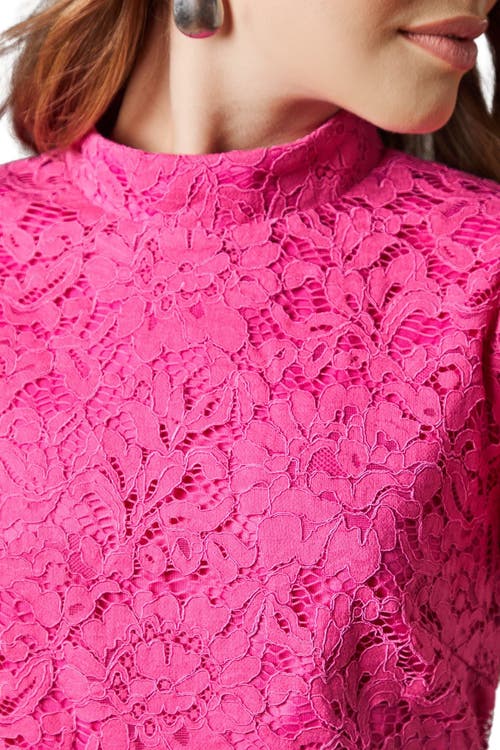 Coast Lace Frill Sleeve High Neck Midi Dress In Pink