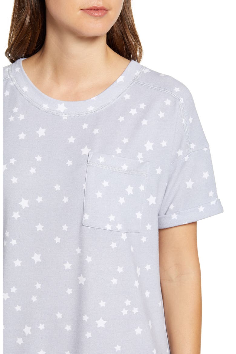 Short Sleeve Sweatshirt Dress, Alternate, color, GREY STARS PRINT