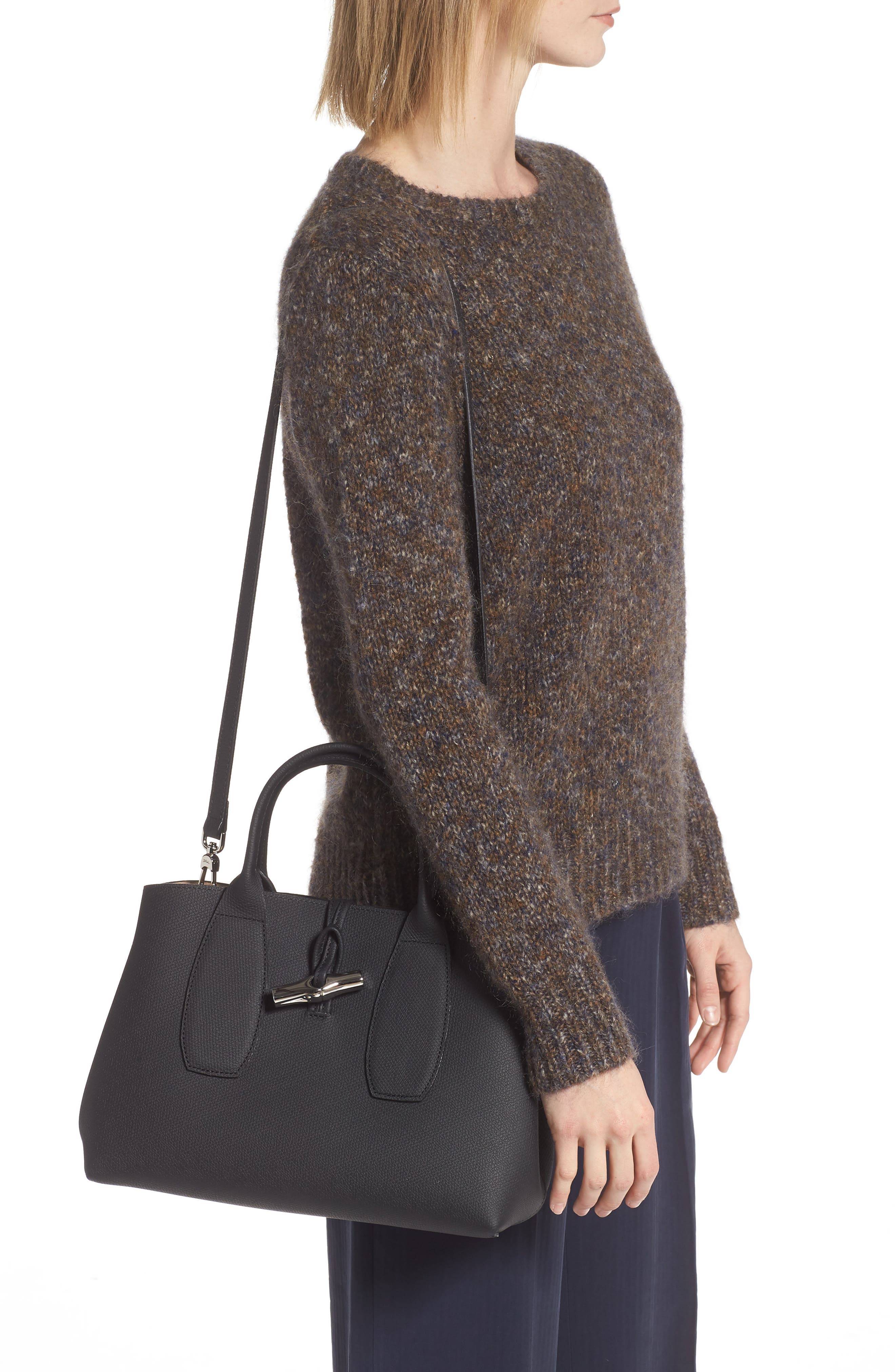 Longchamp Medium Roseau Leather Tote, Alternate, color, 