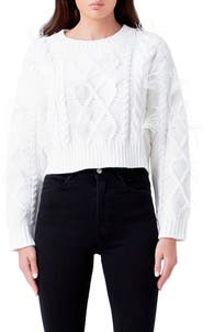 Endless Rose Feather Trim Crop Sweater