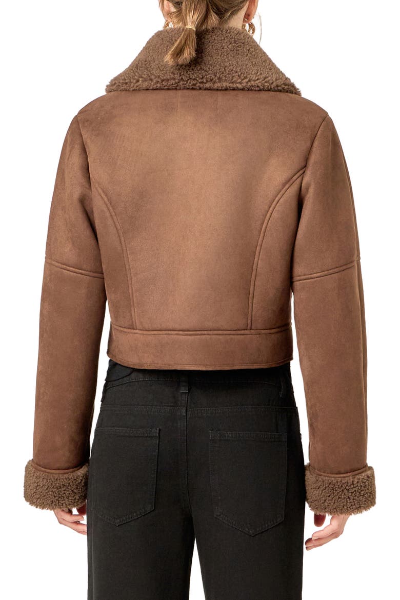 Faux Shearling Trim Moto Jacket, Alternate, color, BROWN