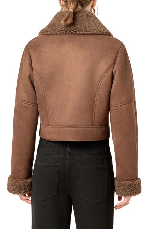 English Factory Faux Shearling Trim Moto Jacket In Brown