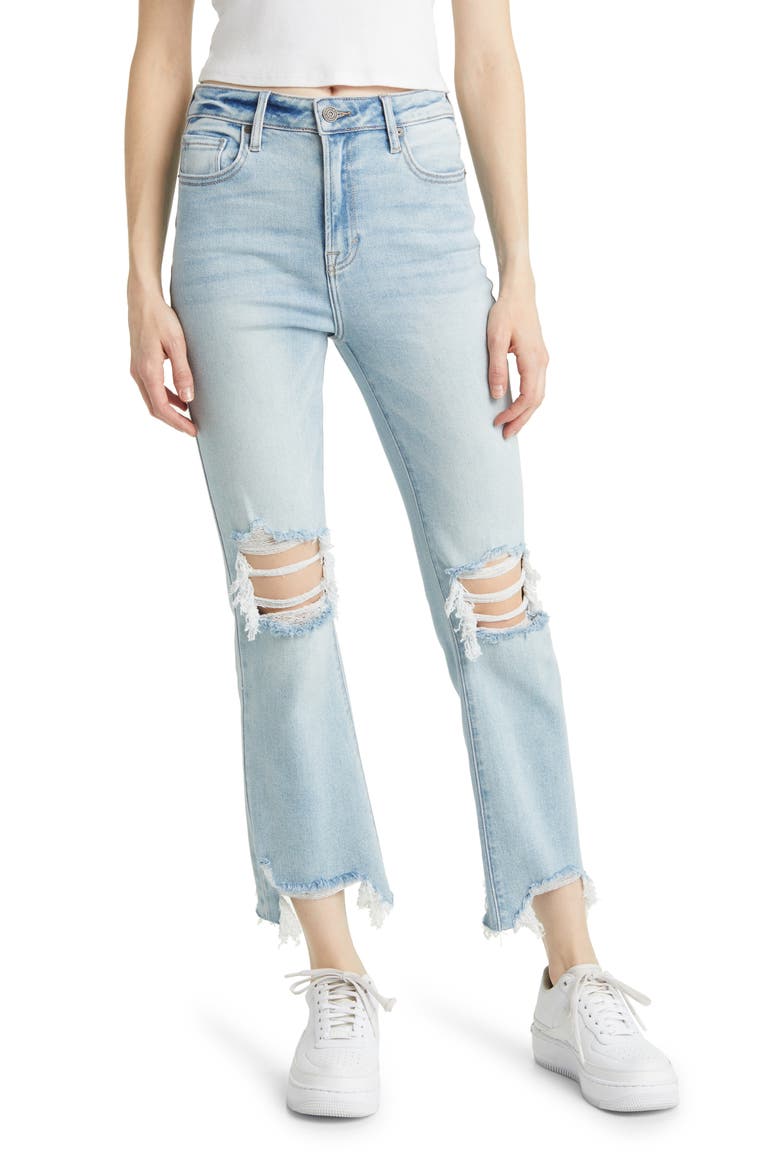 Distressed Chew Hem Straight Leg Jeans, Main, color, MEDIUM WASH