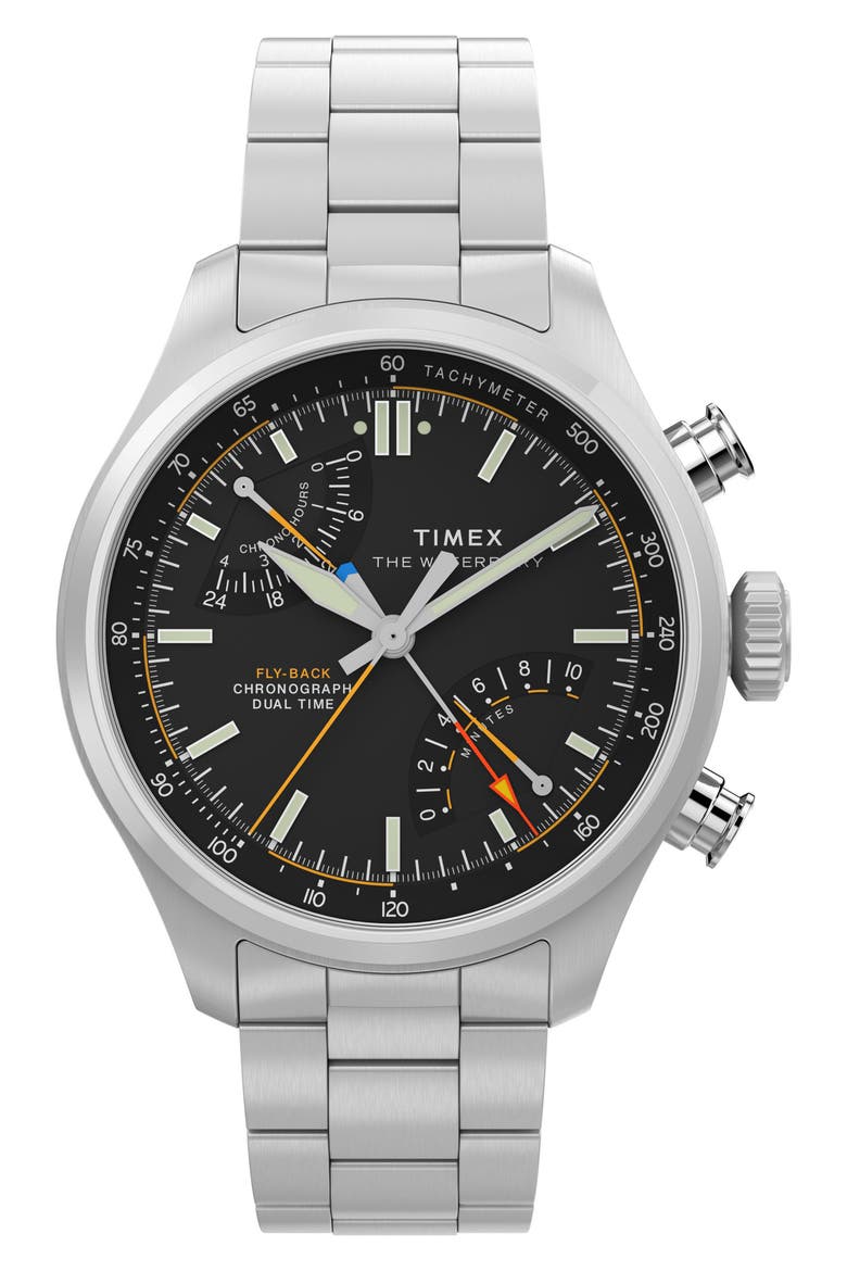 Waterbury Ace Fly-Back Bracelet Watch, Main, color, SILVER-TONE