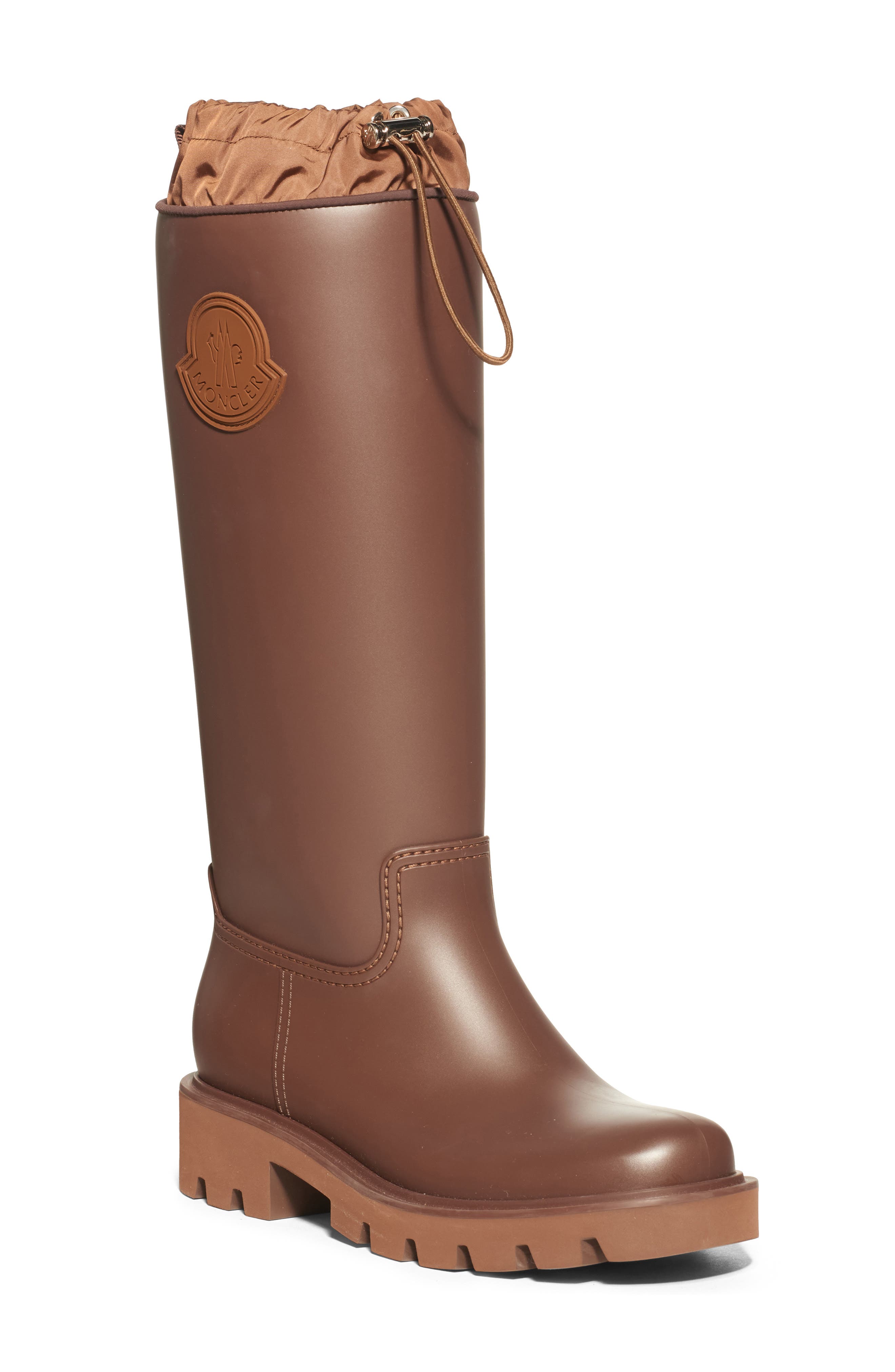 Moncler Kickstream Waterproof Knee High Rain Boot, Main, color, Brown