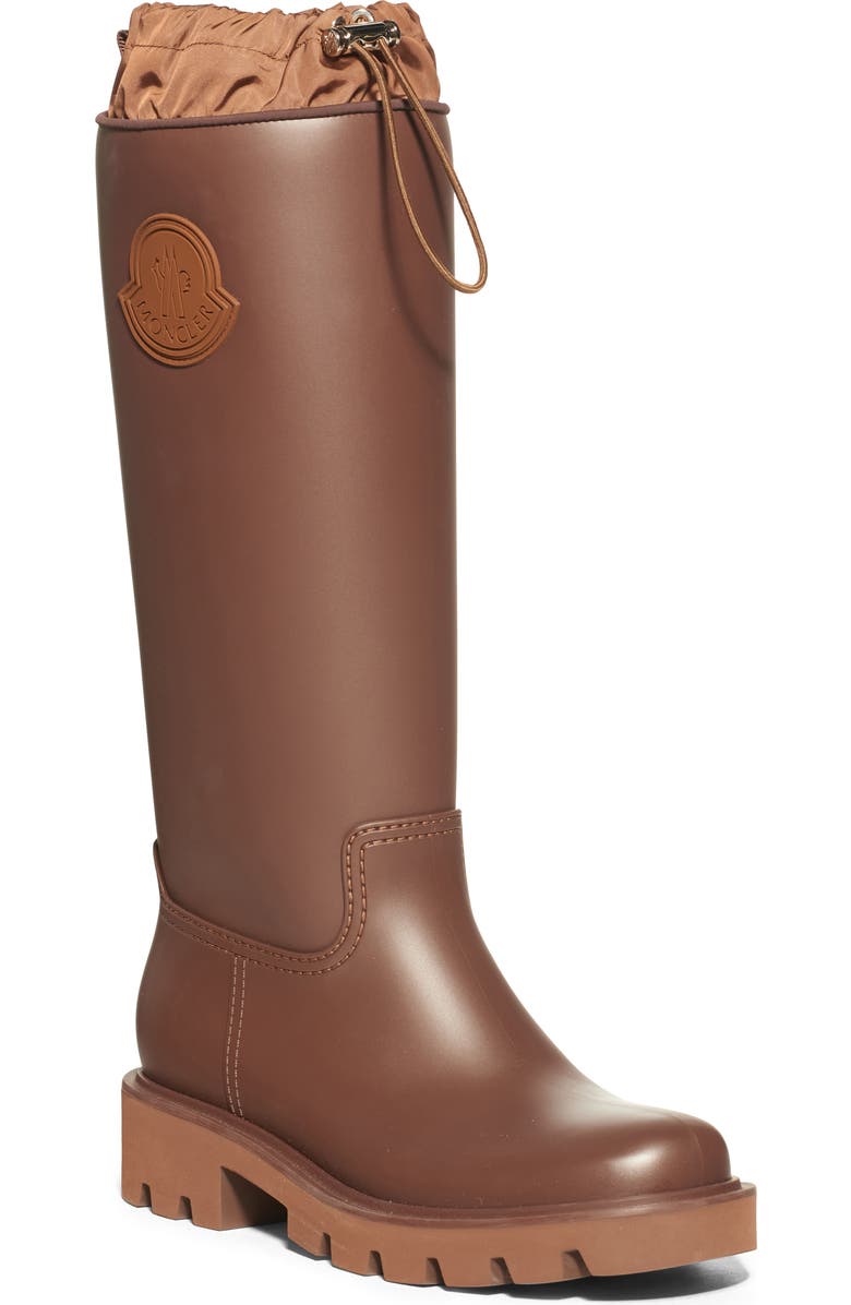 Moncler Kickstream Waterproof Knee High Rain Boot, Main, color, Brown
