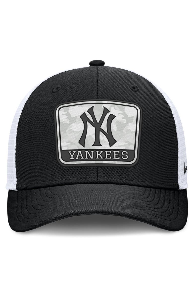 Men's Nike Black/White New York Yankees Camo Rise Trucker Dri-FIT Adjustable Hat, Alternate, color, Black