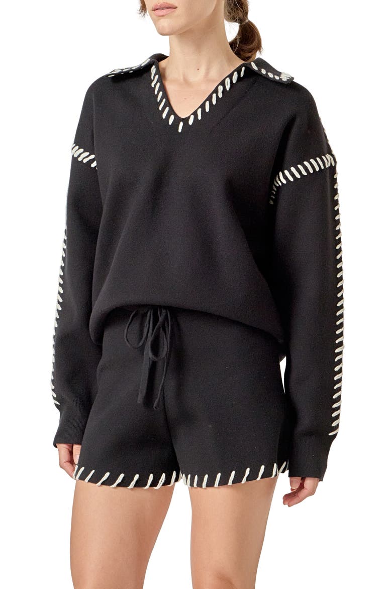 Contrasting Stitch Relaxed Fit Top, Alternate, color, BLACK/ WHITE