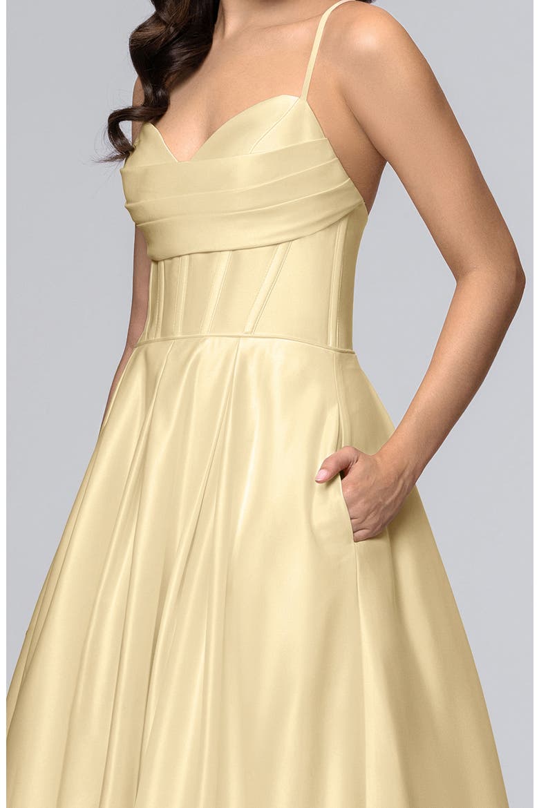 Corset Bodice Satin A-Line Gown, Alternate, color, BUTTER